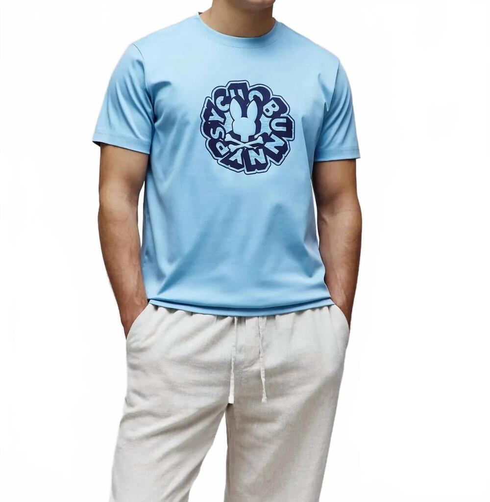 NEW PSYCHO BUNNY toby graphic tee in light blue